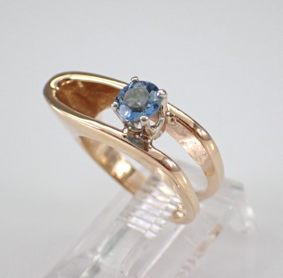 80s Vintage Blue Topaz Pinky Ring - 14K Yellow Go… - image 4