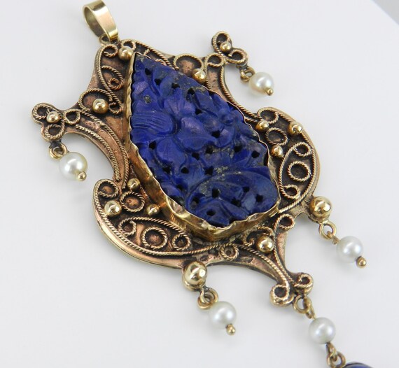 1890s Edwardian Lapis Lazuli Pendant - 14K Yellow… - image 3