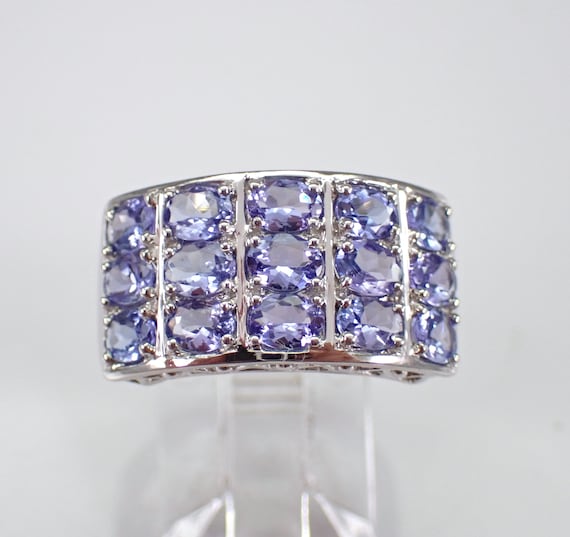 14K White Gold Tanzanite Anniversary Band - Gemstone Cluster Wedding Ring - GalaxyGems Fine Jewelry Gift