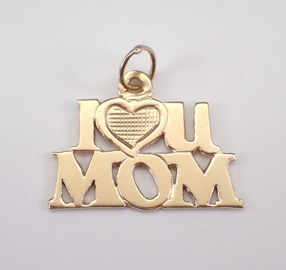 Vintage 14K Yellow Gold "I LOVE YOU MOM" Charm - Estate Heart Pendant Drop