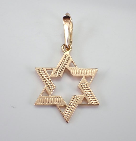 Vintage 14K Yellow Gold Star of David Charm Pendant - Jewish Religion Judaica Jewelry for Necklace or Bracelet