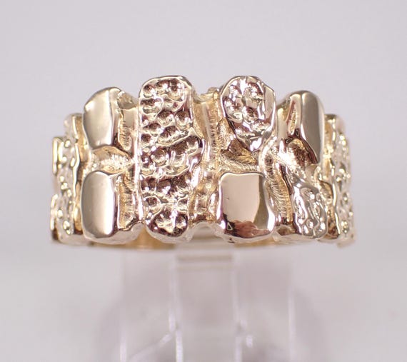 Estate 14K Yellow Gold Nugget Ring - Vintage Mens Cluster Wedding Band - Chunky Bamboo Estate Jewelry Gift