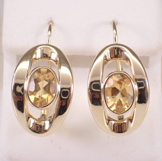 Vintage 14K Yellow Gold Citrine Earrings - November Birthstone Gemstone Drops - GalaxyGems Estate Jewelry Gift