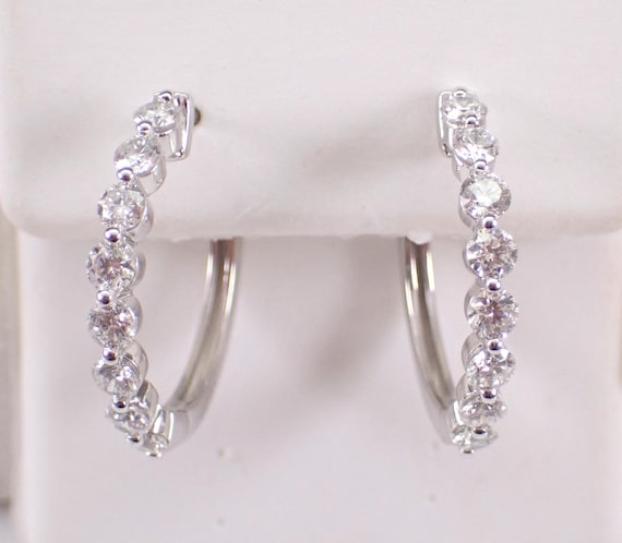 White Gold Diamond Hoop Earrings: Dainty Bridal Fine Jewelry Gift