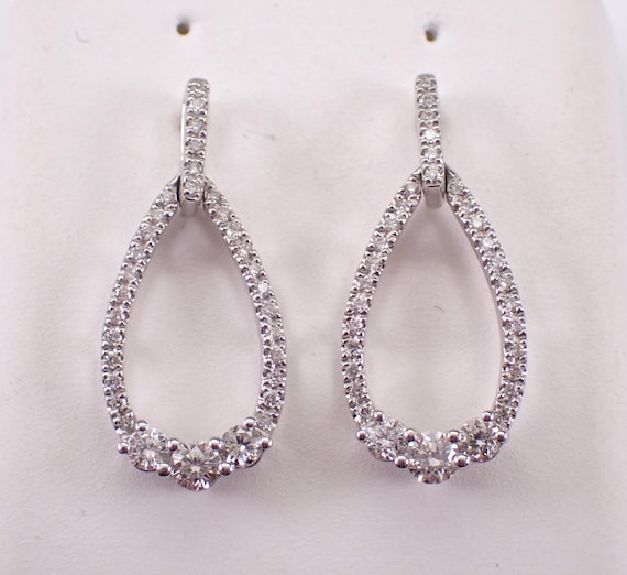 White Gold Diamond Earrings - Unique Teardrop Dangle Chandelier Design - GalaxyGems Fine Jewelry Gift