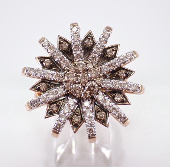 Fancy Brown Diamond Flower Ring, Rose Gold Floral Cluster Band, Unique Fine Jewelry Gift