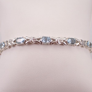Vintage Blue Topaz Tennis Bracelet - Estate Sterling Silver Gemstone Link - Everyday Layering Jewelry Gift