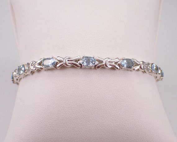 Vintage Blue Topaz Tennis Bracelet - Estate Sterling Silver Gemstone Link - Everyday Layering Jewelry Gift
