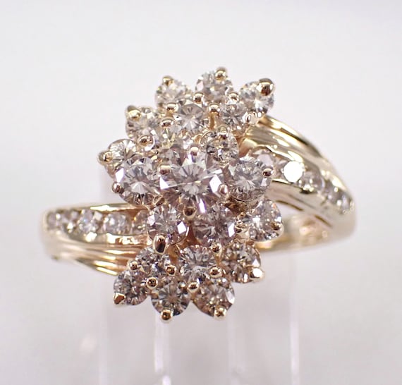 14K Yellow Gold Diamond Cluster Ring - Vintage Estate Cocktail Band - GalaxyGems Unique Fine Jewelry Gift