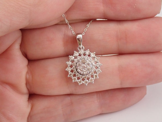 1 ct Diamond Cluster Pendant - Solid White Gold Celestial Necklace - Unique Fine Jewelry for Women