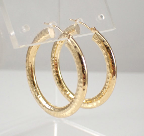 Vintage 14K Yellow Gold Hoop Earrings, Genuine Estate Hoops for Her, 1.25" Diameter Simple Jewelry Gift