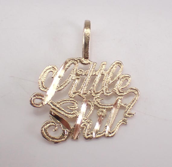 Vintage 14k Yellow Gold "Little Shit" Pendant Charm, Script Letter Saying for Necklace or Bracelet
