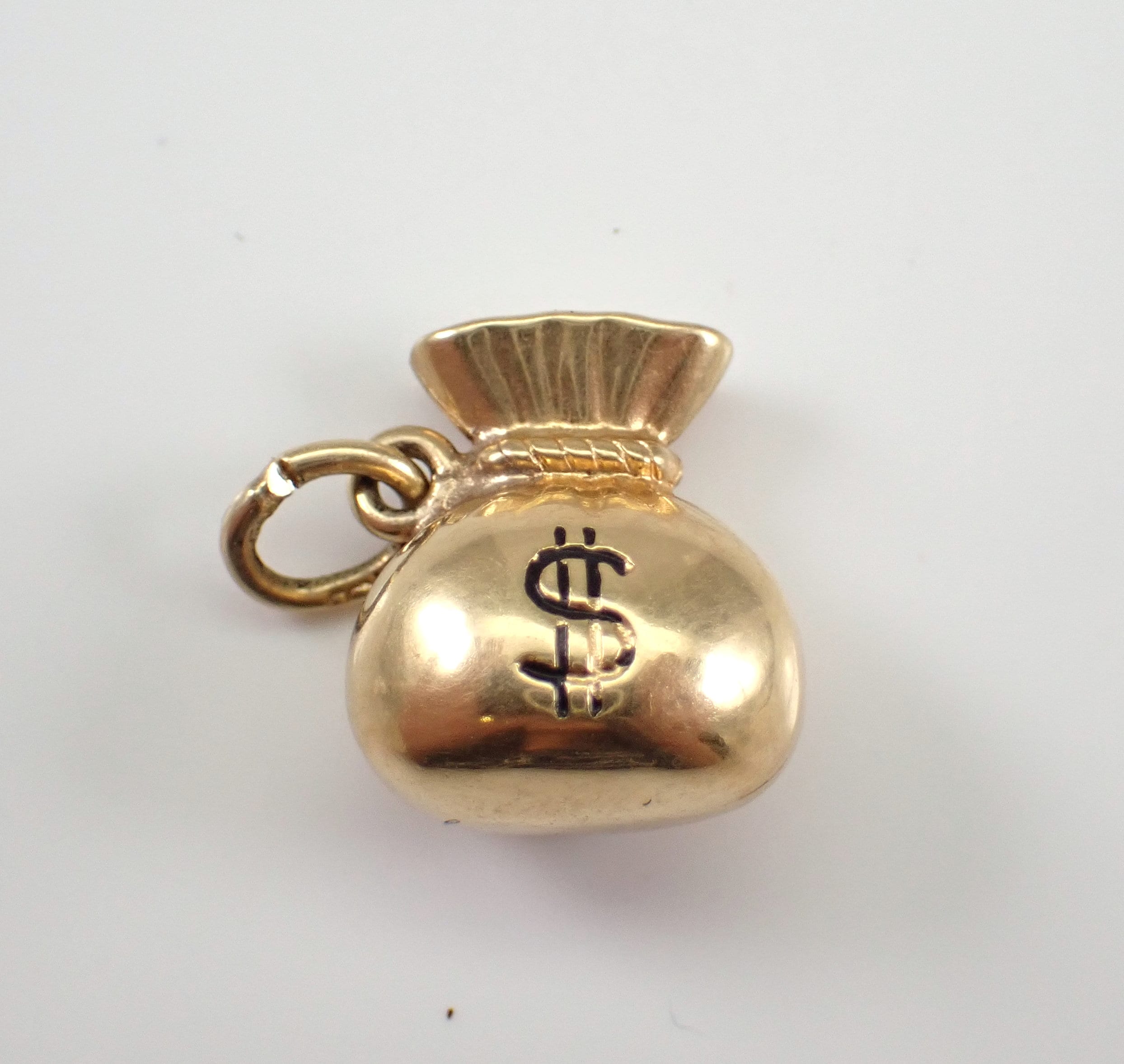 Vintage Solid 14K Yellow Gold Money Bag Charm, Estate Wealth Pouch Sack