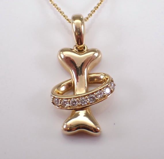 14K Yellow Gold Diamond Dog Bone Necklace - Unique Puppy Angel Halo Charm - Jewelry Gift for Dog Pet Lover