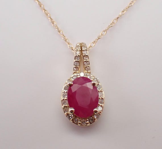 Ruby and Diamond Pendant and Chain - Yellow Gold Gemstone Charm Necklace - July Birthstone Fine Jewelry Gift