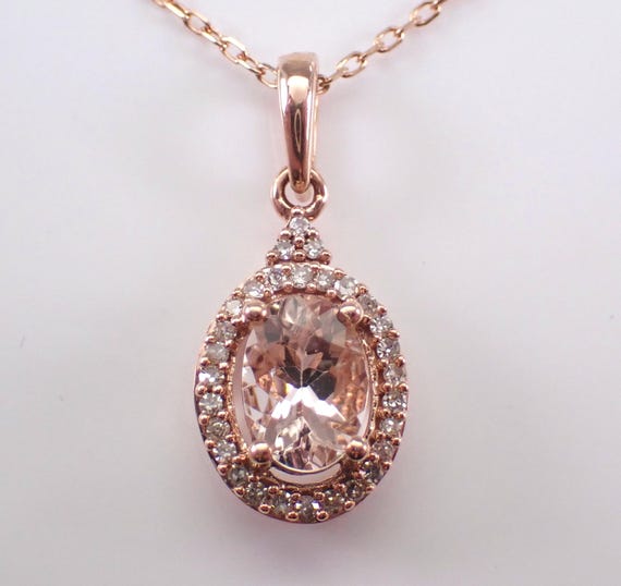 Morganite and Diamond Pendant and Chain - Rose Gold Setting Slide Charm Necklace - Pink Gemstone Fine Jewelry Gift