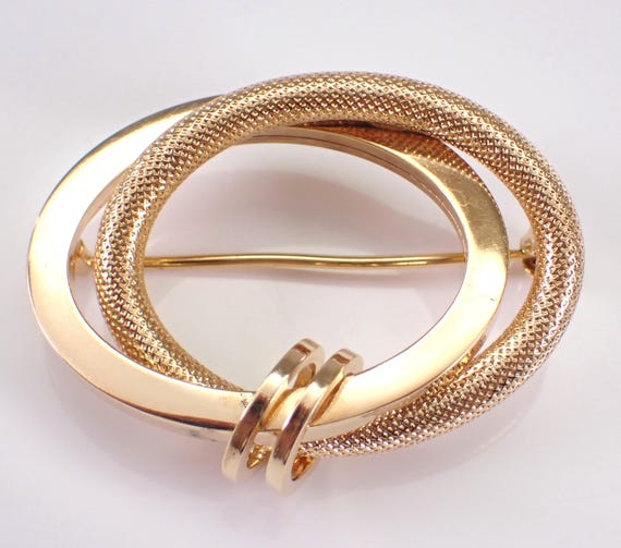 Antique 18K Yellow Gold Brooch - Interlocking Oval Lapel Pin - Vintage Estate Fine Jewelry Gift