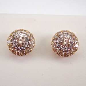 Diamond Halo Stud Earrings, Gorgeous Yellow Gold Cluster Studs, Unique Bridal Fine Jewelry Gift