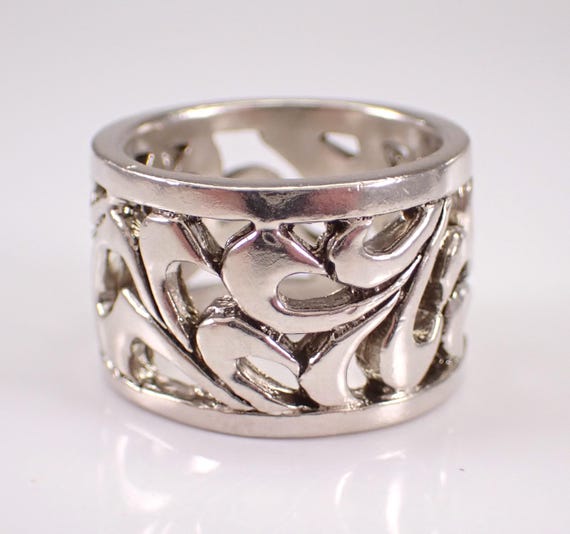 Vintage Sterling Silver Cigar Band, Antique Wedding Anniversary Ring, Unique Eternity Swirl