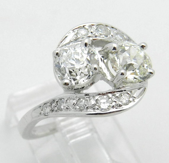 14K White Gold Antique Vintage 1.72 ct Old Miner Diamond Ring Size 6