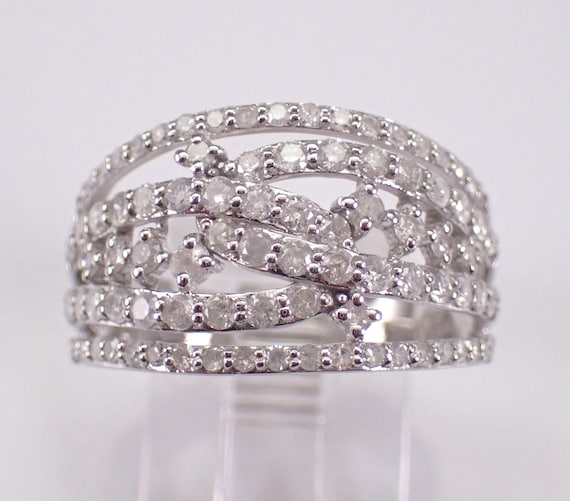 White Gold Diamond Wedding Ring: Multi Row Stackable Anniversary Band