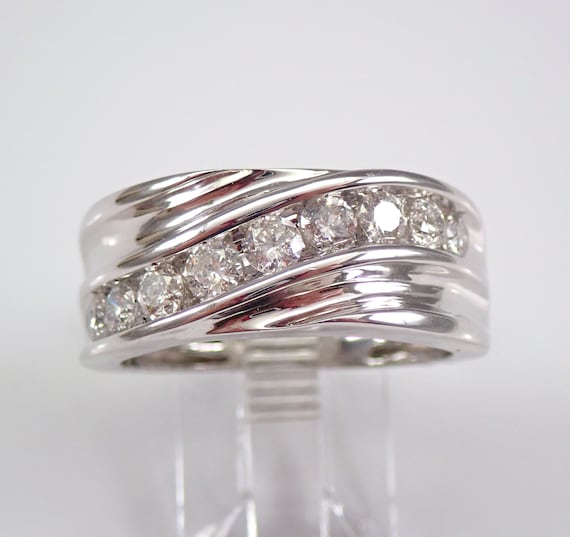 1 carat Mens Diamond Wedding Band - White Gold Anniversary Ring for Him - Bridal Fine Jewelry