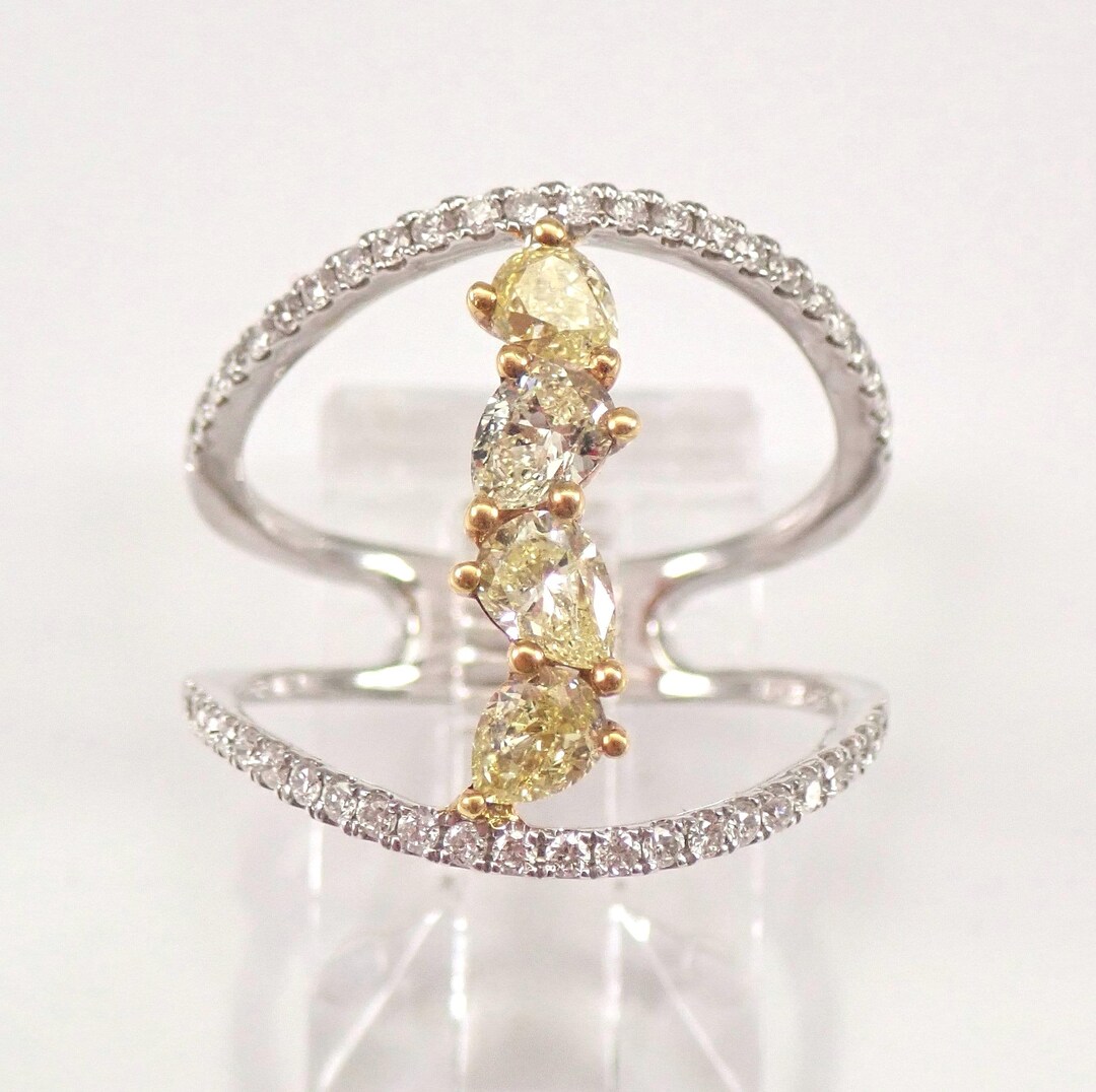 Yellow Diamond Double Row Bridge Band - 18K White Gold Fancy Canary ...