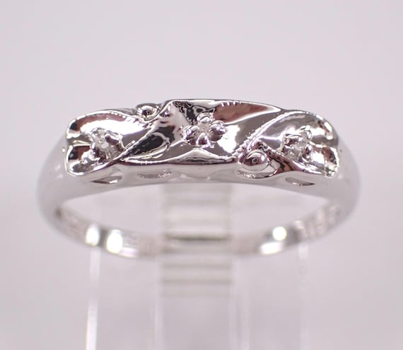 Vintage 14K White Gold Diamond Pinky Ring - Unique Dainty Estate Wedding Anniversary Band