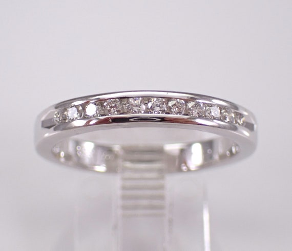 14K White Gold Diamond Wedding Ring - Estate Petite Stacking Anniversary Band - GalaxyGems Bridal Jewelry Gift