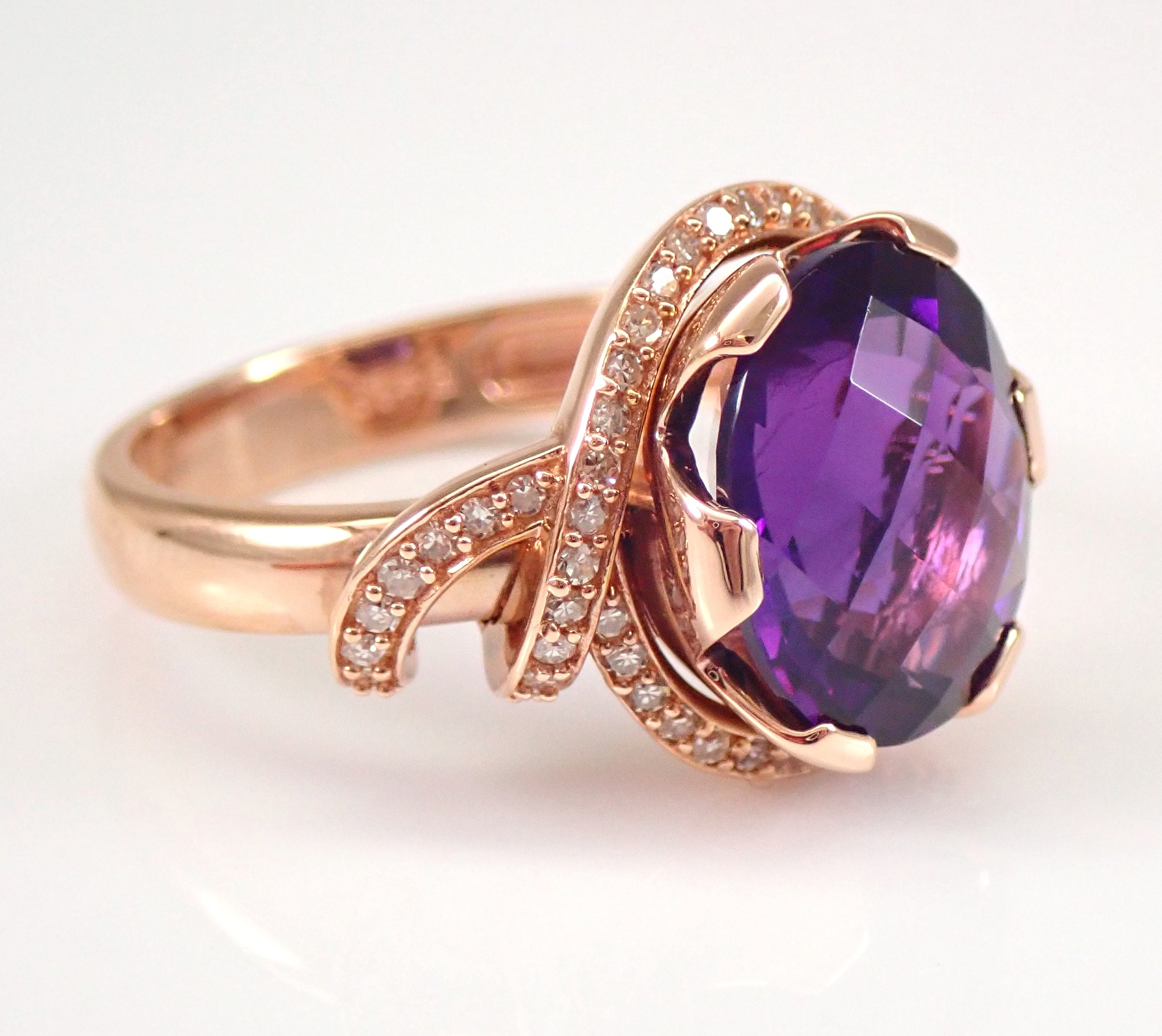 Dark Purple Amethyst Oval Silver Ring- Natural Genuine Amethyst Prong  Stackable Ring- Dark Purple Small Gemstone Ring