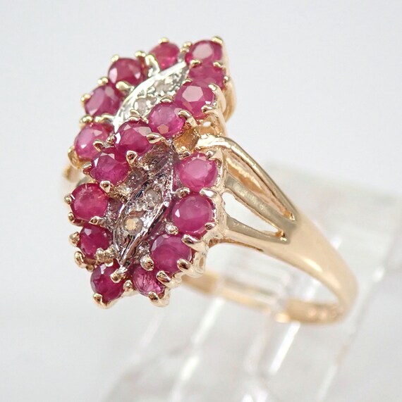 Vintage Ruby Cluster Cocktail Ring, Solid 10K Yel… - image 3