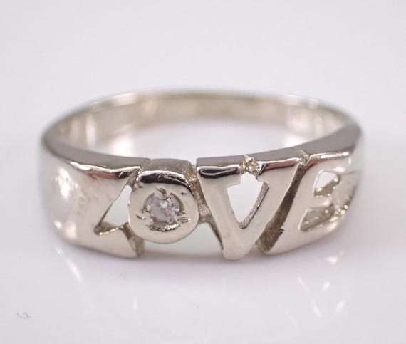 14K White Gold Diamond Pinky Ring, Dainty Estate Midi Band