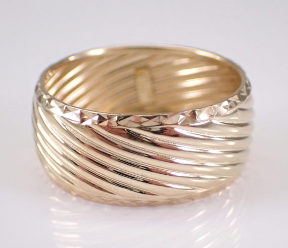 Vintage 14K Yellow Gold Wedding Ring - Wide Patterned Anniversary Band - Estate Bridal Fine Jewelry Gift