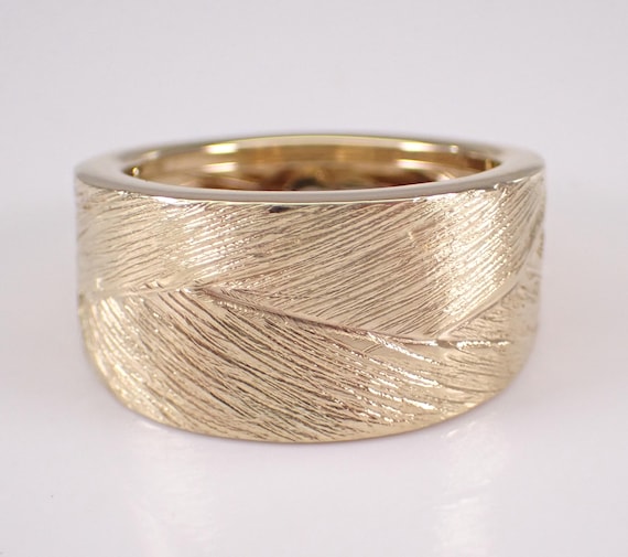 Vintage 14K Yellow Gold Dome Ring, Wide Estate Brushed Matte Cigar Band, Unique Fine Jewelry Gift