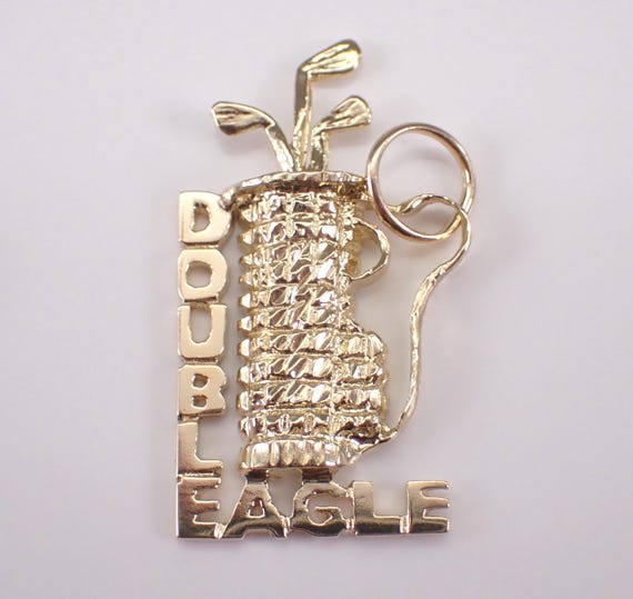 Vintage 14K Yellow Gold Golf Bag Charm Pendant: Estate Double Eagle Club for Bracelet or Necklace