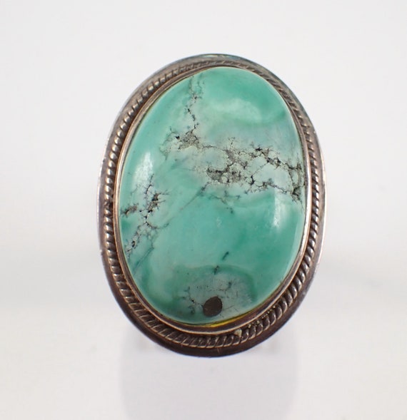 Vintage Sterling Silver Turquoise Ring, Unique Large Chunky Middle Finger Ring