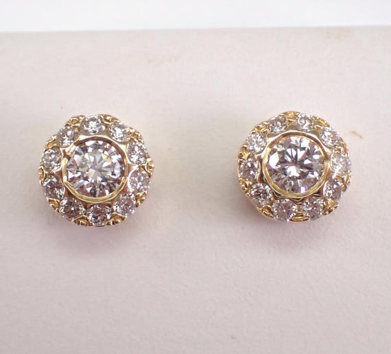 14K Yellow Gold Diamond Stud Earrings: Unique Bridal Halo Studs