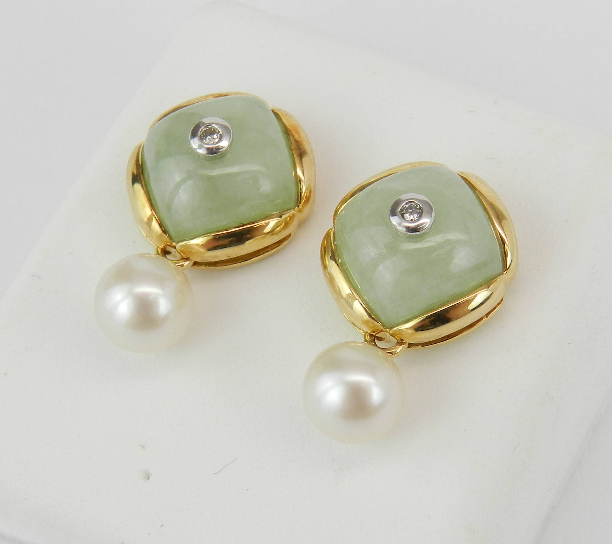 RESERVED Jade Earrings, Jade Diamond and Pearl Earrings, Pearl Dangle