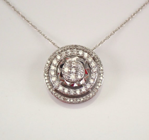 Diamond Cluster Halo Pendant - White Gold Station Necklace - Unique Bridal Fine Jewelry Gift