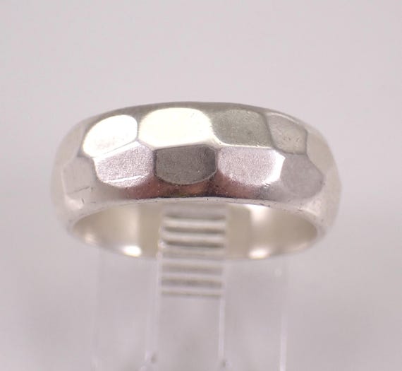 Vintage Sterling Silver Wedding Band, Estate Hammered Stackable Anniversary Ring, Full Eternity Band