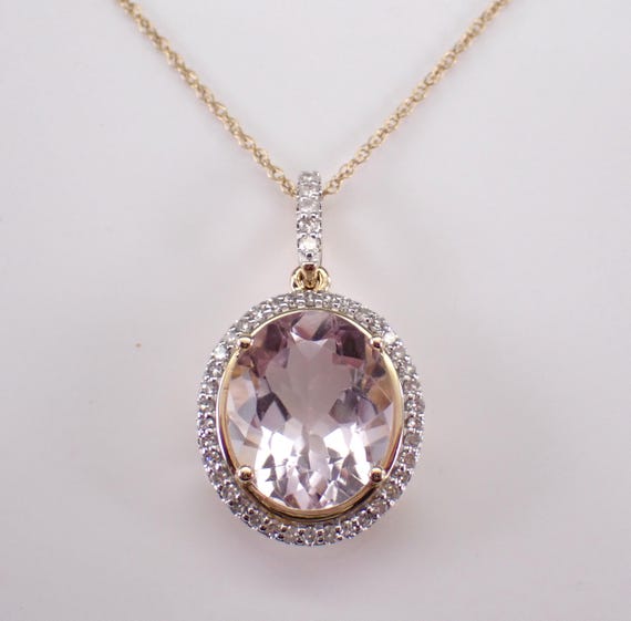 Large Amethyst and Diamond Necklace - 14K Yellow Gold Gemstone Choker Pendant and Chain - GalaxyGems Fine Jewelry Gift