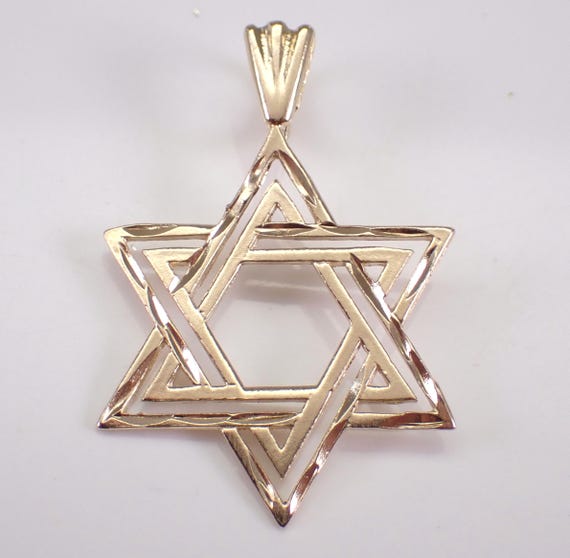 Vintage 14K Yellow Gold Star of David Charm Pendant - Jewish Religion Judaica Jewelry for Necklace or Bracelet