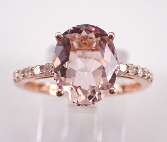 Morganite and Diamond Engagement Ring - Rose Gold Peach Gemstone Promise Band