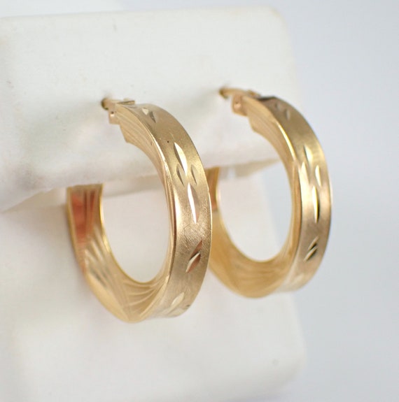 Vintage 14k Yellow Gold Huggie Earrings - Little Wide Hoops - Estate Fine Jewelry Gift