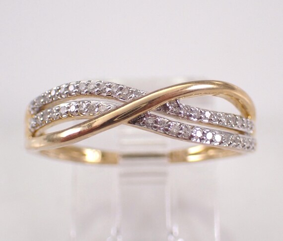 Yellow Gold Diamond Bypass Ring: Crossover Wedding Anniversary Band