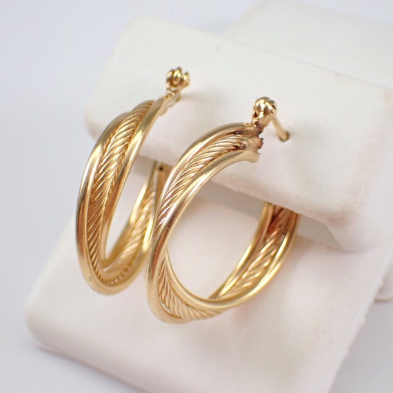 Vintage 14K Yellow Gold Hoop Earrings, Genuine Es… - image 3