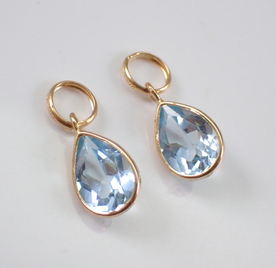 Vintage 14k Yellow Gold Blue Topaz Earring Charms - Vintage Teardrop Gemstone Dangle for Earrings