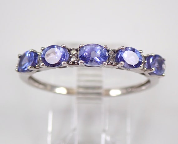 White Gold Tanzanite and Diamond Wedding Ring Anniversary Band Size 9 1/4 FREE SIZING  LQGR20