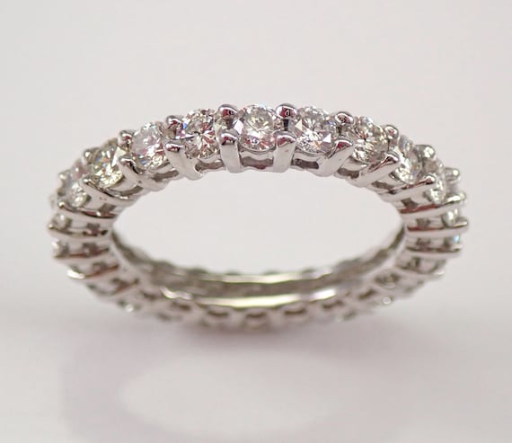 Platinum Diamond Eternity Ring - Stacking Wedding Anniversary Band - Genuine Bridal Jewelry - Size 5