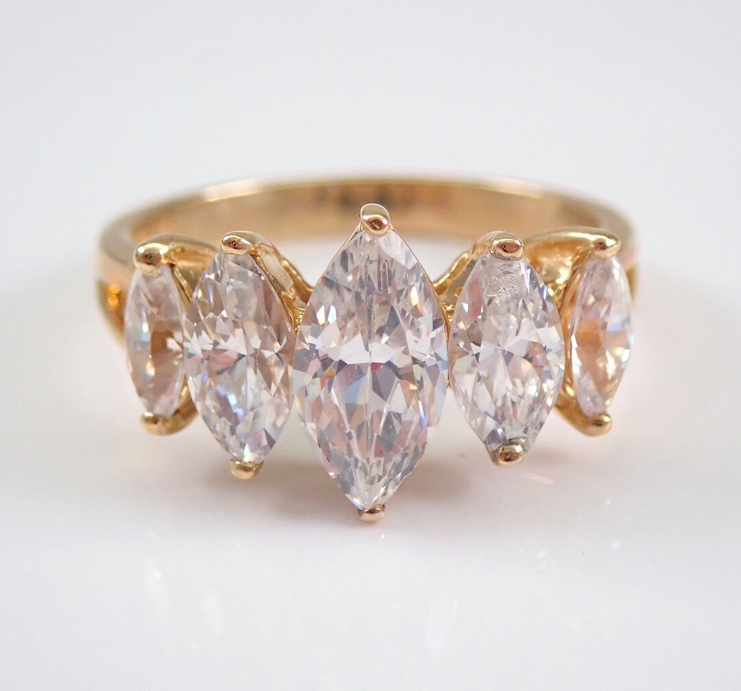 Vintage 14K Yellow Gold Cubic Zirconia Wedding Ring - Marquise ...